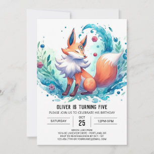 Modern Woodland Fox Birthday Invitation