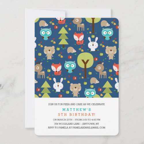 Modern Woodland Friends Birthday Party Invitation