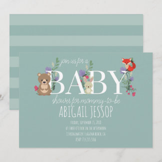 Modern Woodland Green Baby Shower Invitation