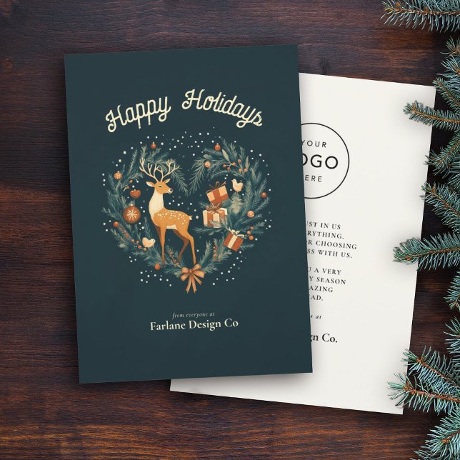 Modern Woodland Heart Small Office Business Holiday Card (Creator Uploaded)