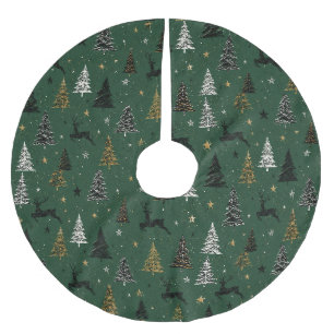 Modern Woodland Reindeer Christmas Pattern Brushed Polyester Tree Skirt