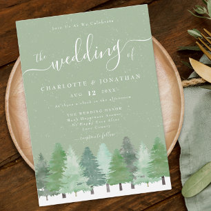 Modern Woodland Rustic Sage Green Winter Wedding Invitation
