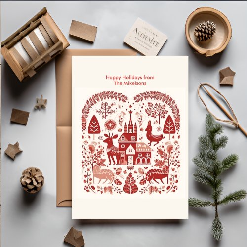 Modern Woodland Scandinavian Christmas  Holiday Card