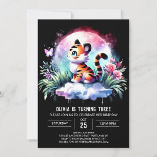 Modern Woodland Tiger Birthday Invitation