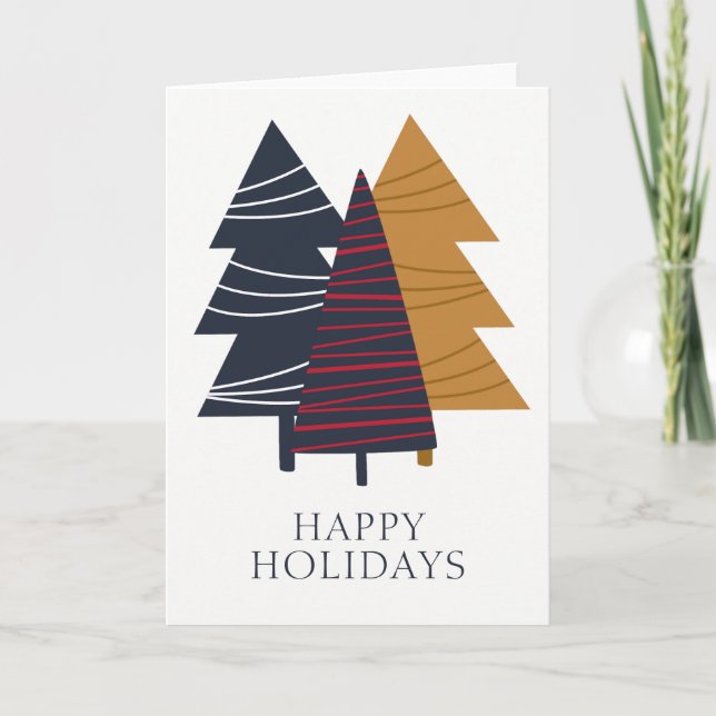 Modern Woodland Tree Themed Christmas Personalized Holiday Card (Front)