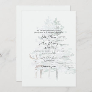 Modern Woodland Watercolor Trees & Deer Wedding  Invitation