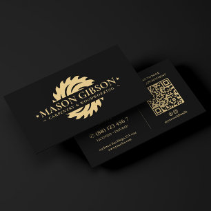 Modern Woodworker Carpentry Logo Black Business Card