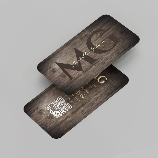 Modern Woodworking Monogram Rustic Teak Wood  Business Card (Modern Professional Woodworking Monogram Rustic Teak Wood Business Card
)