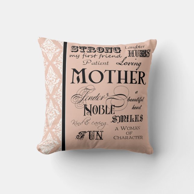 Modern Word Cloud Mother Text Sayings - Blush Throw Pillow (Front)