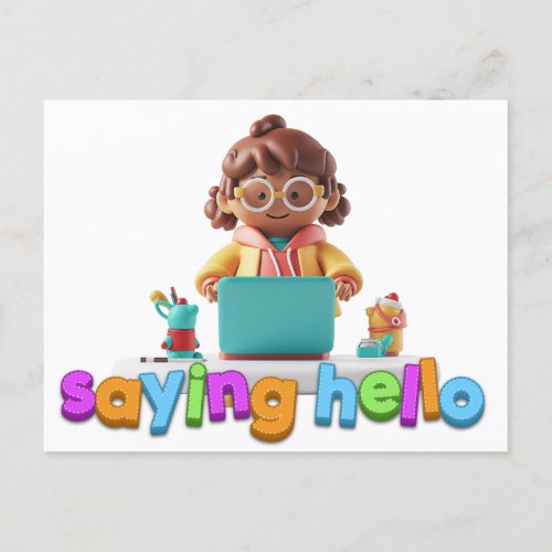 Modern  Working Girl  Saying Hello Postcard
