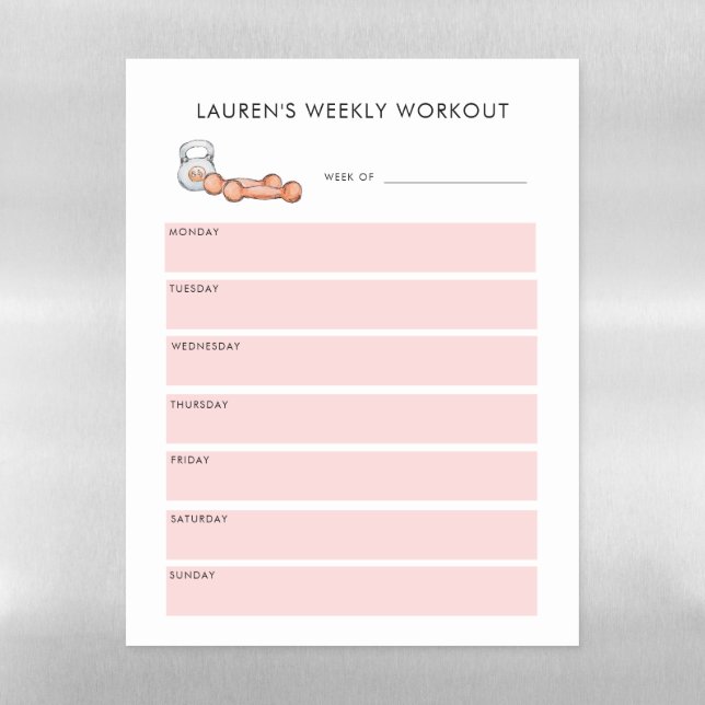 Modern workout tracker pink magnetic dry erase sheet (Vertical)
