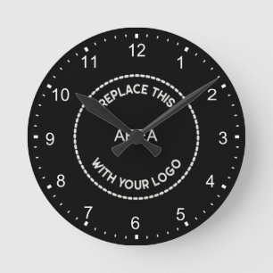 Modern workspace decor Company Logo black Round Clock