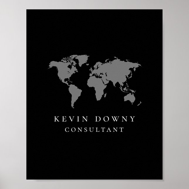 Modern World Map Black Business Logo Sign (Front)