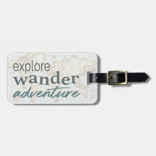 Modern World Map Travel Adventure Typography Luggage Tag