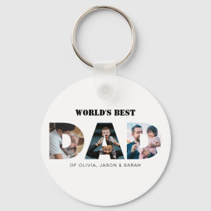 Modern World's Best Dad 3 Photo Collage Keychain