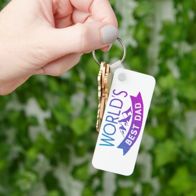 Modern "World's Best Dad" mountains Vintage Keychain (Hand)