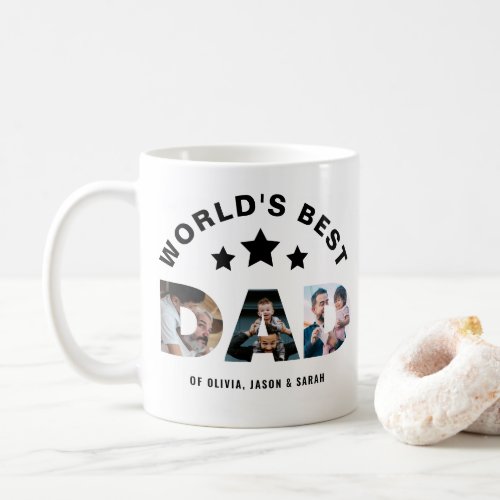 Modern Worlds Best Dad Star 3 Photo Collage Coffee Mug