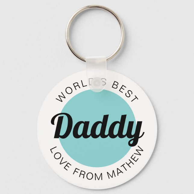 Modern World's Best Daddy Grandpa Teal Green Keychain (Front)