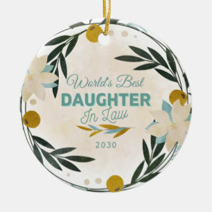 Modern World's Best Daughter In law Christmas Ceramic Ornament