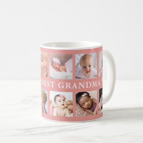Modern Worlds Best Grandma Pink 12 Photo Collage  Coffee Mug