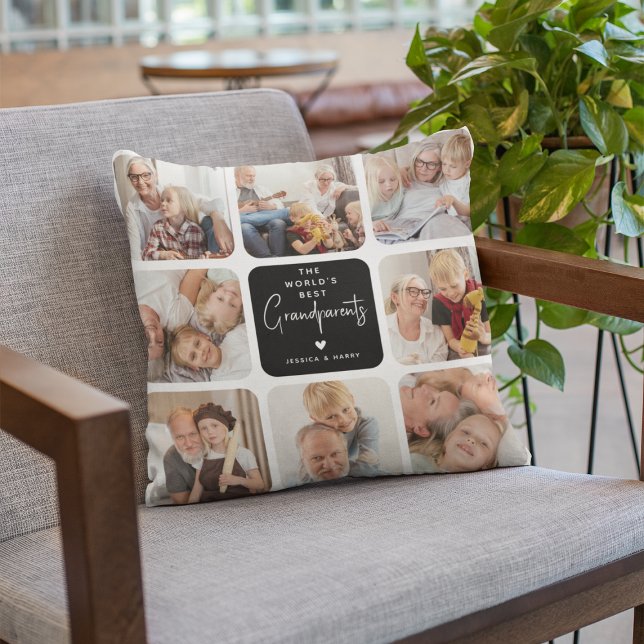 Modern World's Best Grandparents Photo Collage Throw Pillow (Creator Uploaded)