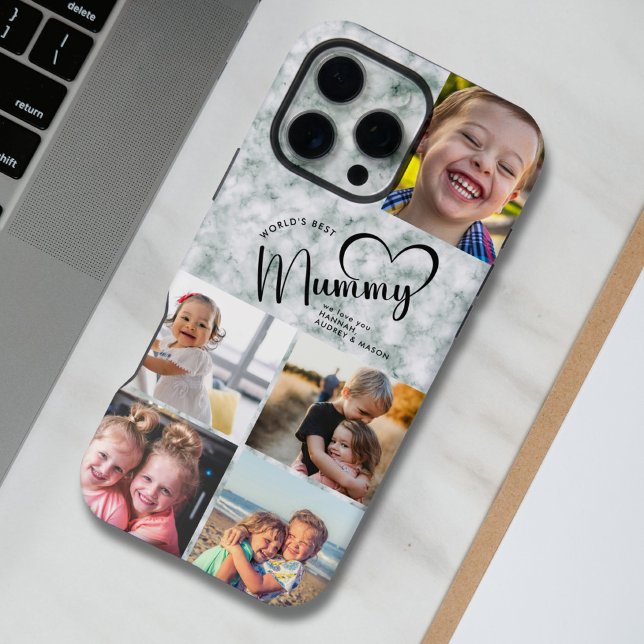 Modern World's Best Mummy Gift Photo Green Marble iPhone Case (Creator Uploaded)