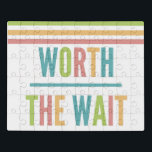 Modern Worth the Wait - Adoption, New Baby Jigsaw Puzzle<br><div class="desc">Expecting? Adopting? This fun design features modern colorful stripes with a bold font this design is perfect for a sophisticated look. Worth the wait is a simple yet tasteful way to express your new found little love.</div>