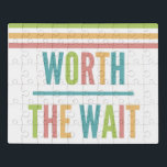 Modern Worth the Wait - Adoption, New Baby Jigsaw Puzzle<br><div class="desc">Expecting? Adopting? This fun design features modern colorful stripes with a bold font this design is perfect for a sophisticated look. Worth the wait is a simple yet tasteful way to express your new found little love.</div>