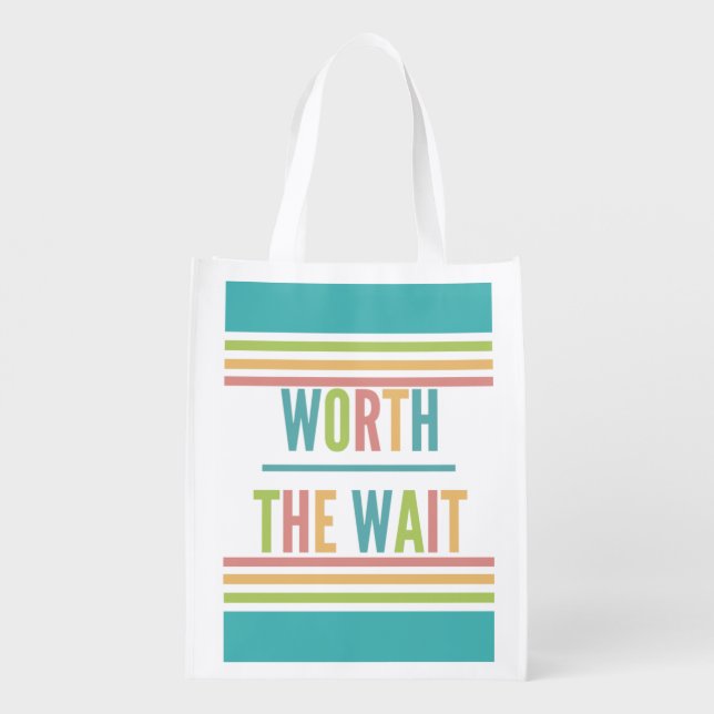 Modern Worth the Wait - Adoption, New Baby Reusable Grocery Bag (Back)