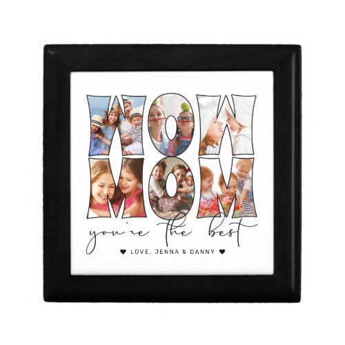 Modern Wow Mom Quote 6 Photo Collage White Gift Box