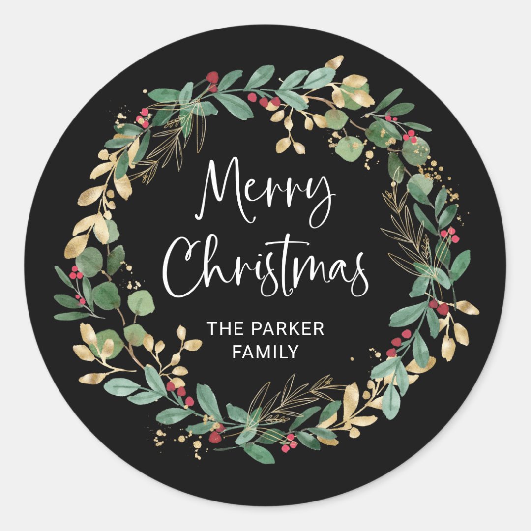 Modern Wreath And Script Merry Christmas Classic Round Sticker Zazzle 9849