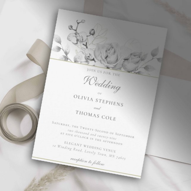Modern Wreath Black White Wedding Invitation (Creator Uploaded)