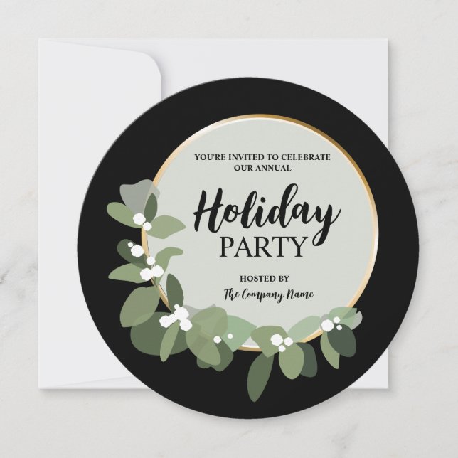Modern Wreath Corporate logo Holiday Party Invitation (Front)