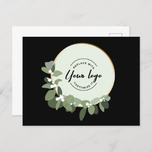 Modern Wreath Custom Logo business thank you Holiday Postcard