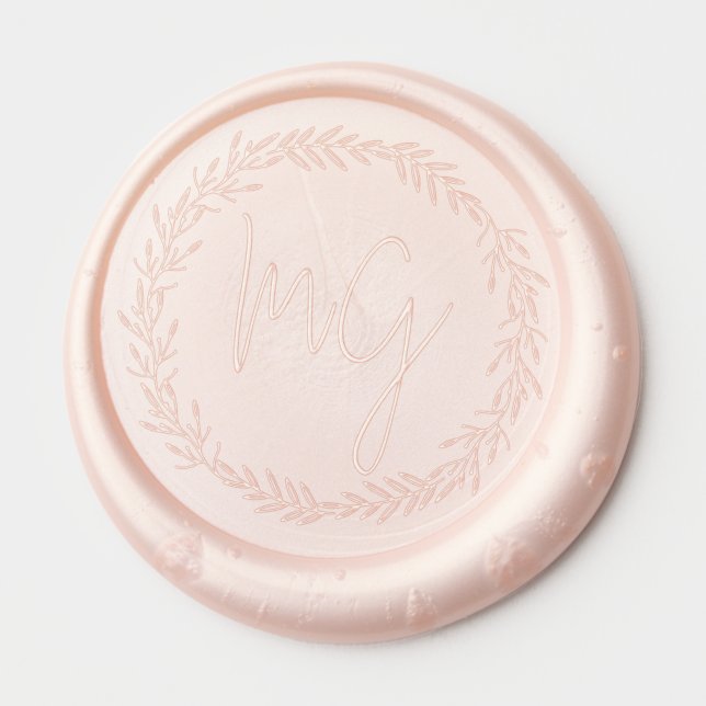 Modern Wreath Custom Monogram Wedding Wax Seal Sticker (Front)
