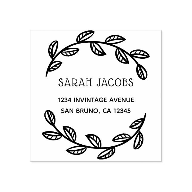 Modern Wreath & Custom Name | Return Address Rubber Stamp (Imprint)