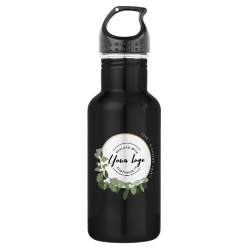 Modern Wreath Happy Holidays Your Logo Promotional Stainless Steel Water Bottle