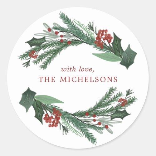 Modern Wreath Holiday Gift Tag Sticker