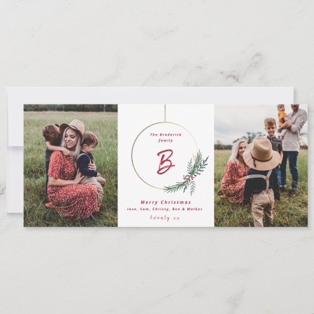 Modern wreath holiday swag Christmas photo card (Front)