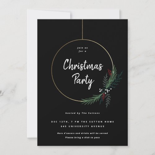 Modern wreath holiday swag party invitation