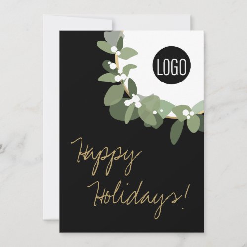 Modern Wreath Logo Non_denominational Happy Holiday Card