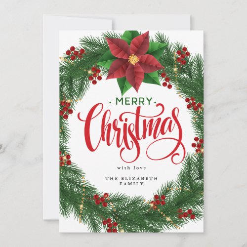 Modern wreath minimal foliage Christmas Holida Invitation