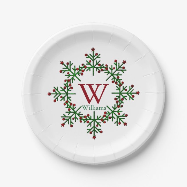 Modern Wreath Monogram Paper Plates (Front)