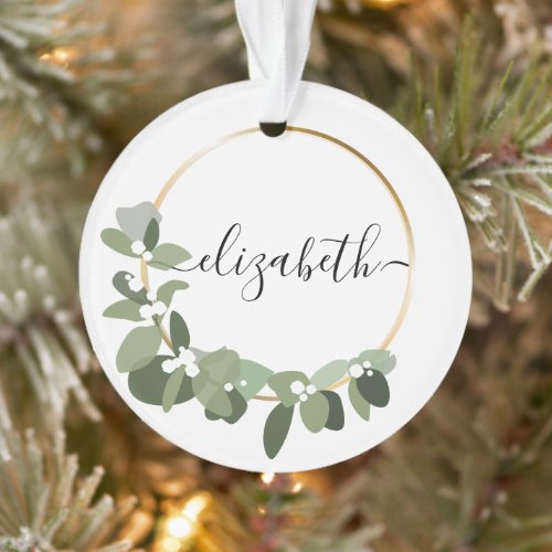 Modern wreath personalized name Christmas Wedding Ornament