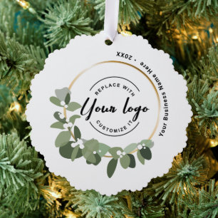 Modern wreath with logo unique Custom Ornament Card