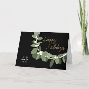 Modern Wreath Your Logo Company Holiday Gold black Card