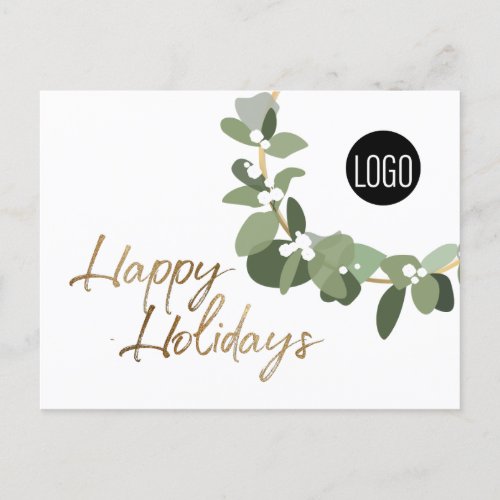 Modern Wreath Your Logo gold Happy Holidays  Holiday Postcard