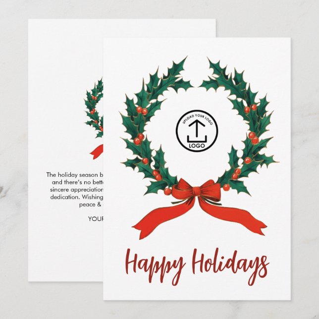 Modern Wreath Your Logo Happy Holidays (Front/Back)