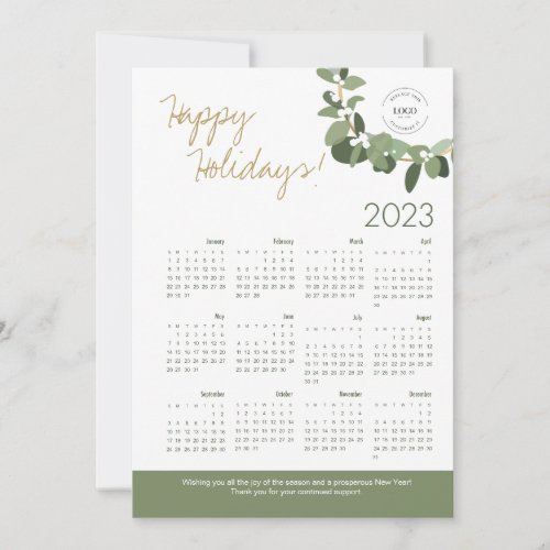 Modern Wreath Your Logo here 2023 Calendar Holiday Card