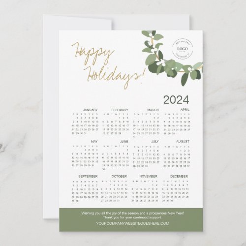 Modern Wreath Your Logo here 2024 Calendar Holiday Card